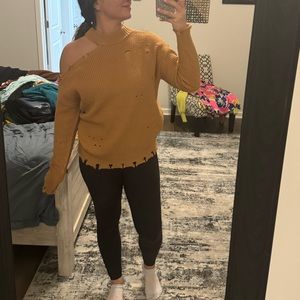 Off Shoulder Sweater Khaki Rustic